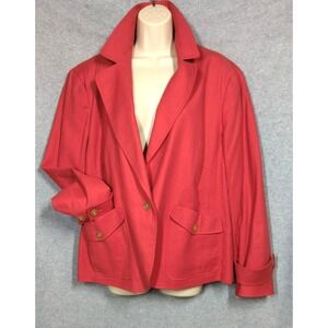 Women's Blazer 18W Red Linen Blend Top Stitching Talbots Casual Classic Look
